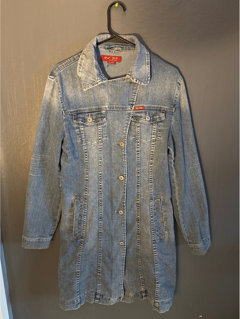 DJBO Women's Long Denim Jacket Blue Cotton Casual Vintage XL/42